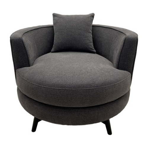 Dark Grey Fabric Circular Swivel Accent Chair 